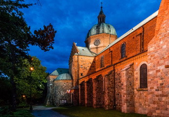 Church at night in Plock, Poland
