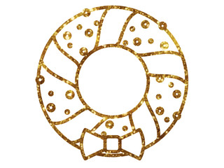 vector Golden glitter Christmas Door Wreath decoration line icon
