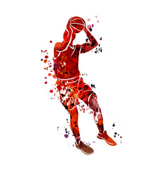 Vector watercolor silhouette basketball player