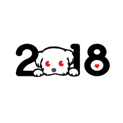  New year 2018. year of the dog. Vector illustration. Happy New Year greeting card on a white backgound