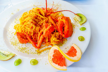 delicious meat italian pasta with crab