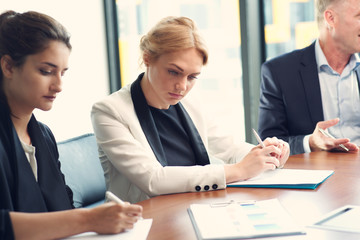 Business partners discussing documents