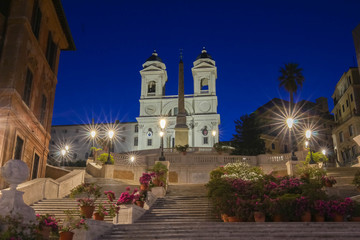 Spanish Steps and Trinita  dei Monti church in Rome.