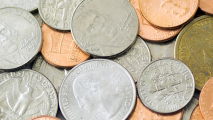 Metal coins in the form of a background