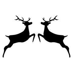 Two reindeer jumping together on a white background