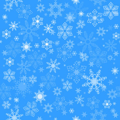 Christmas seamless pattern with white snowflakes on blue background