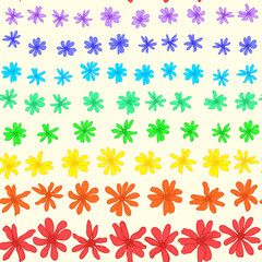 Seamless pattern with coloful flowers on white background.