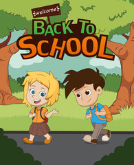 Welcome back to school.kid walking to school.vector and illustration.