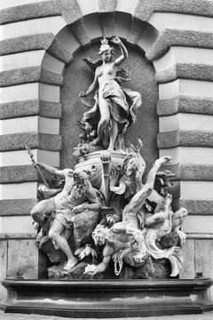 Vienna. the Hofburg, sculpture Power at sea, famous fountain. Austria