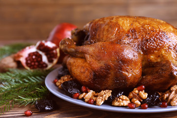 Tasty roasted turkey on plate