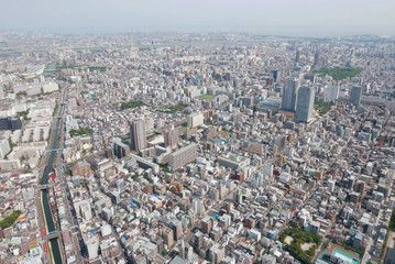 Fototapeta na wymiar Japan Tokyo cityscape building, road aerial view