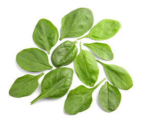 Fresh spinach leaves on white background