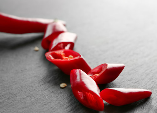 Sliced Red Chili Pepper On Table