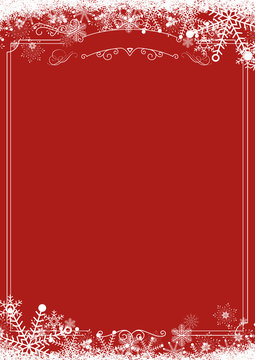 Winter snowflake retro border and Christmas red background background