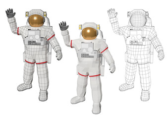 astronaut greeting to someone with his right hand