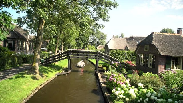 The famous and beautiful Giethoorn with many canals, commonly known as the Venice of the North