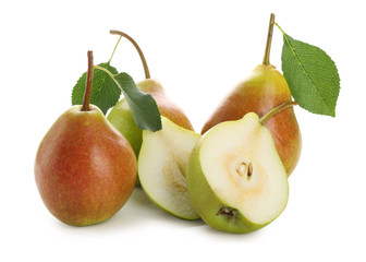 Delicious ripe pears on white background