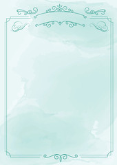 Ornamental retro border and green ink brush paper background