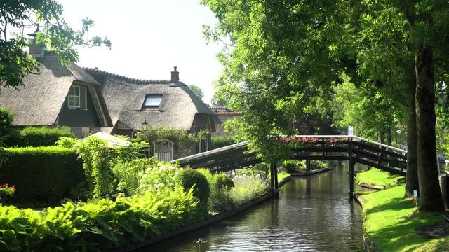 The famous and beautiful Giethoorn with many canals, commonly known as the Venice of the North