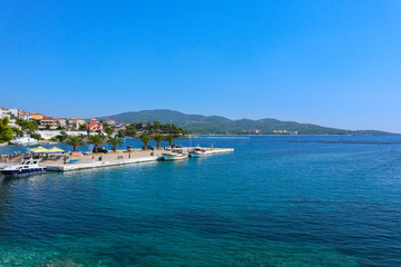 Fototapeta na wymiar Greece, halkidiki, port marine, Mediterranean summer, Europe. Greek port, marine bay, landscape.