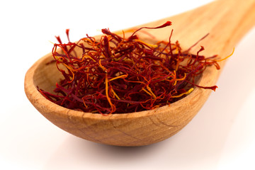 Saffron spice in spoon