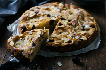Homemade Freshly Baked Pie with Pear and Blackberry