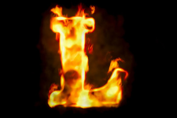 Fototapeta na wymiar Fire letter L of burning flame light, 3D rendering