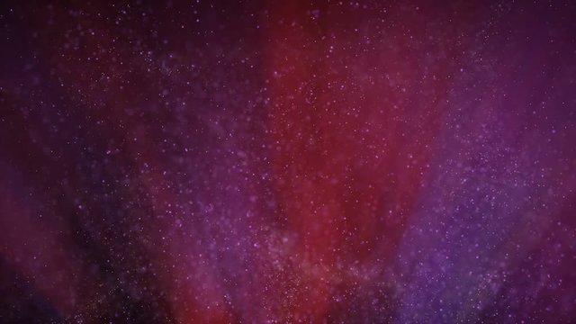 Glowing particles flies in light beams. Computer generated seamless loop abstract festive background 4k UHD (3840x2160)
