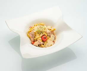 Pasta with meat of a rabbit is cooked according to the Neapolitan recipe