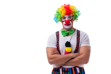 Funny clown acting silly isolated on white background