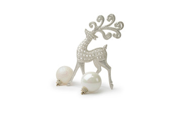 Christmas glitter dear and bauble decoration on pure white background