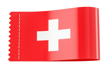 Clothing tag, label with flag of Switzerland. 3D rendering