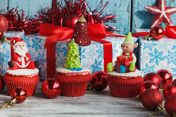 Christmas cupcakes with colored decorations