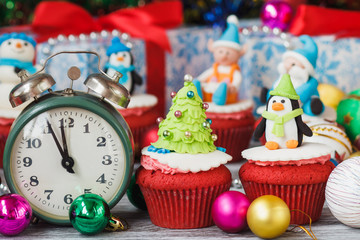 Christmas cupcakes with colored decorations
