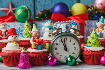 Christmas cupcakes with colored decorations