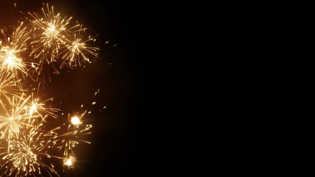 Yellow firework explosions on edge. Computer designed seamless loop christmas animation with free space 4k (4096x2304)
