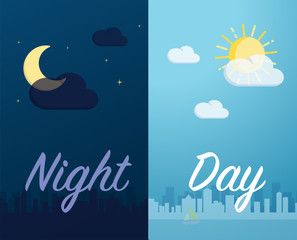 Obraz na płótnie Canvas Day and night mode cityscape background and component vector