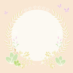 Fototapeta na wymiar Draw illustration circle background and plant border