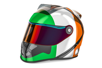 Racing helmet with flag of Ireland, 3D rendering