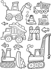 Construction Vehicles Vector Illustration Art Set
