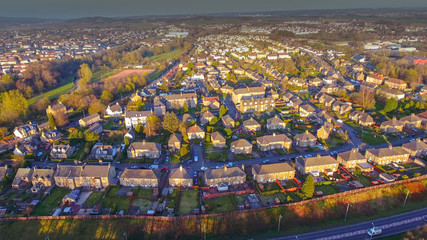 Aerial shot of the town of Kirkintilloch in Central Scotland.