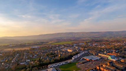 Aerial shot of the town of Kirkintilloch in Central Scotland.
