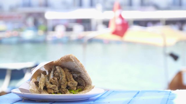 Fast food, grilled fish burger sandwich. Izmir Foca Turkey.