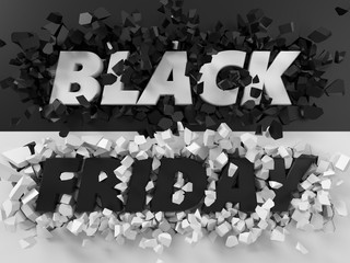 black friday text and exploding background. 3d illustration.