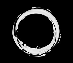 Splashes of milk in a circular motion on black background