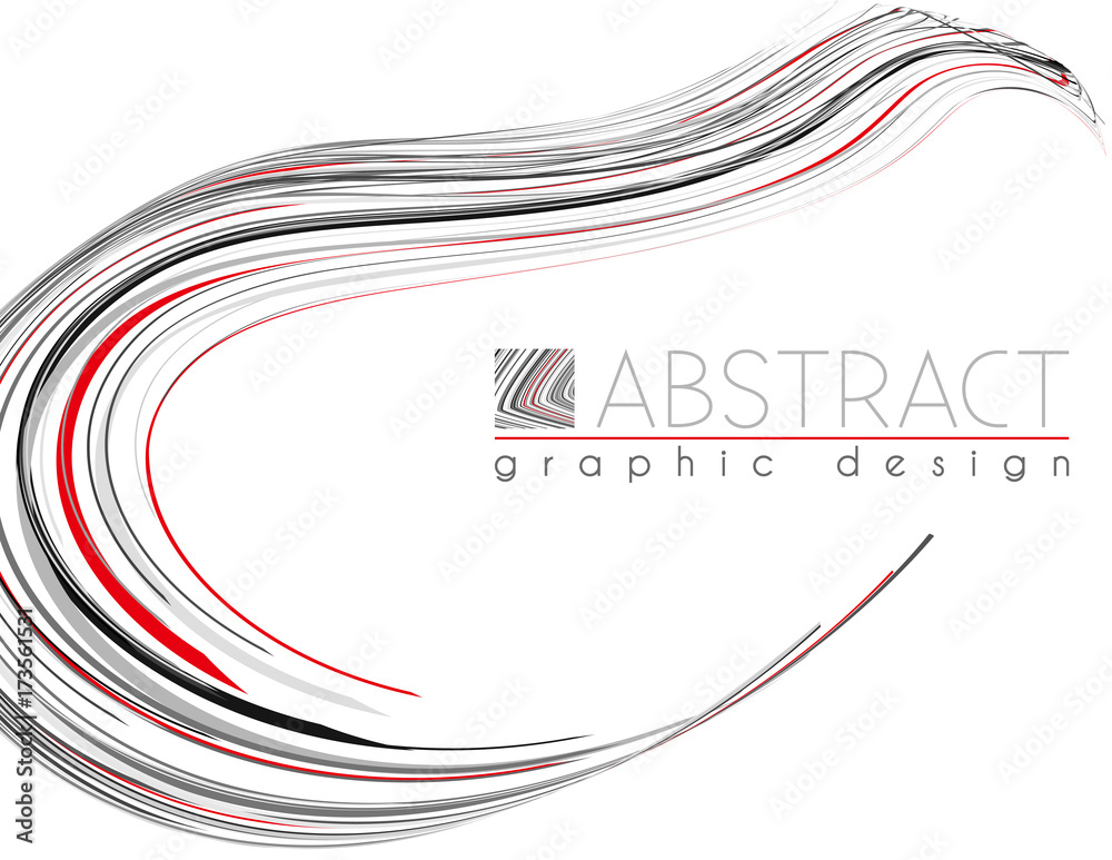Poster Smooth shape. Abstract template with black, red and gray thin stripes. Vector graphics