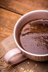Morning Coffee, Black Coffee And Roasted Coffee Beans On wooden Table