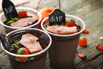 Fresh halloween gingerbread cookies with candies