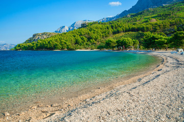 Fototapeta na wymiar Beautiful beach with lagoon in Makarska, Dalmatia, Croatia