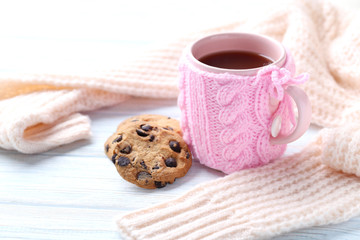Cup of coffee on a wooden table